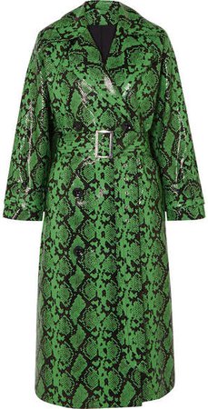 Stand Studio - Pernille Teisbaek Shelby Snake-effect Faux Leather Trench Coat - Green