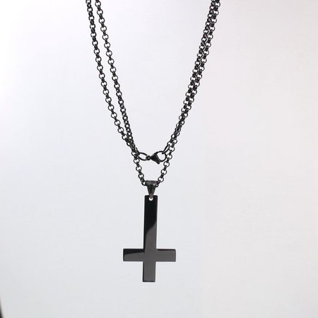 Black Inverted cross & round necklace goth deathrock steampunk | Etsy