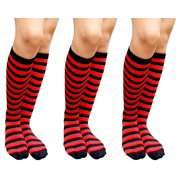 AM Landen Stripe Knee High Socks Stripe Socks Cheerleader Socks Uniform Socks (Three Pairs-Black/Red stripe) - Walmart.com