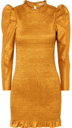 Aurele Shirred Taffeta Mini Dress - Mustard
