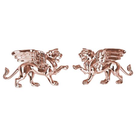 18 Karat Rose Gold Winged Lion Griffin Stud Earrings