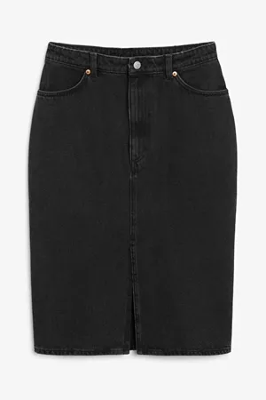 Denim midi skirt - Washed black - Midi skirts - Monki WW