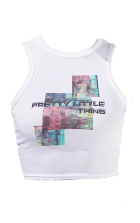 Plt White Blur Print Rib Racer Neck Crop Vest | PrettyLittleThing