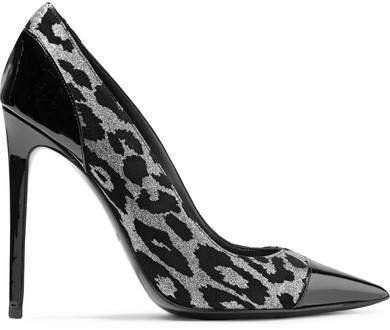 Daphne Duo Flocked Textured-lamé And Patent-leather Pumps - Leopard print