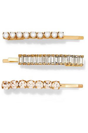 LELET NY | Set of three Lili gold-plated, crystal and faux pearl hair slides | NET-A-PORTER.COM