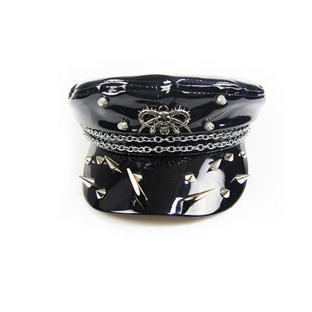 'School is Cool' Punk Faux Leather Military Style Hat With Studs And C – DevilFashion Official