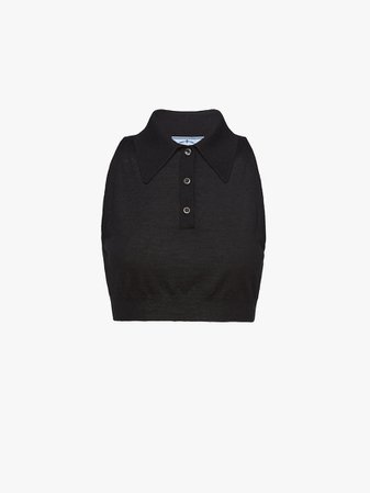 Black Cropped cashmere and silk top | Prada