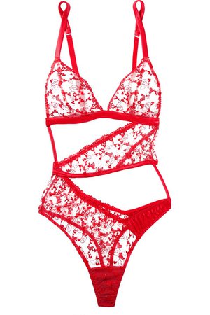 Coco de Mer | + Playboy Kiss Me embroidered stretch-tulle and satin thong bodysuit | NET-A-PORTER.COM