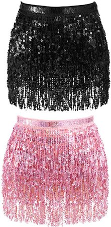 Amazon.com: 2 Pieces Sequin Tassel Skirt Belly Dance Hip Scarf Performance Outfit Sequins Skirt Belts Body Accessories for Women Girls (Black&Light Pink) : Clothing, Shoes & Jewelry