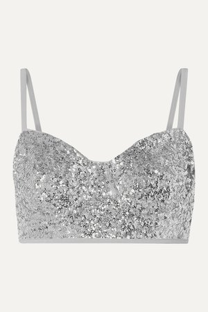 Silver Sequined underwired bikini top | Norma Kamali | NET-A-PORTER