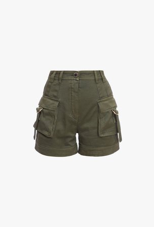 High waist olive cotton cargo shorts