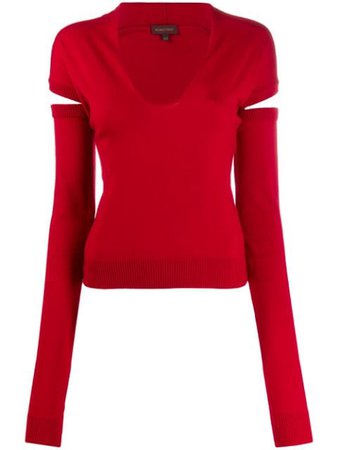 Shop red Romeo Gigli Pre-Owned 1990s knitted V-neck detachable sleeves top with Express Delivery - Farfetch