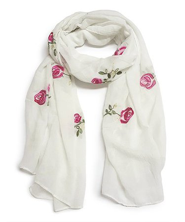 East Cloud Cream & Pink Floral Embroidered Scarf | Zulily