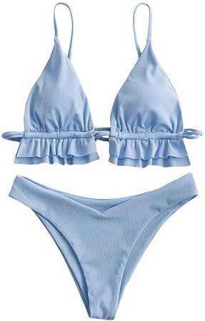 Amazon.com: ZAFUL Women's Spaghetti Strap Tie Back Ruffle Triangle Bikini Set Swimsuit : Clothing, Shoes & Jewelry