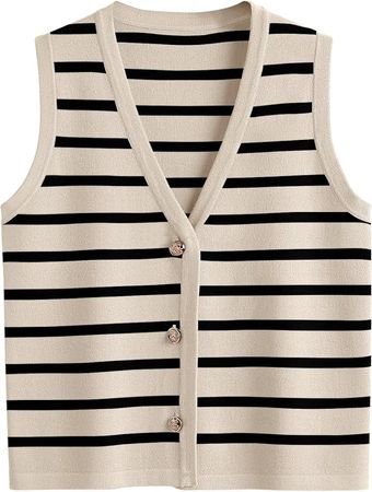 LILLUSORY Vest for Women Striped Dressy Tops Cropped Tank Tops 2024 Summer Sleeveless Button Up Cardigan Sweater Vests at Amazon Women’s Clothing store