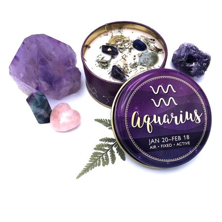 Aquarius Zodiac Tin Candle 3oz Hidden Crystals Herbs | Etsy