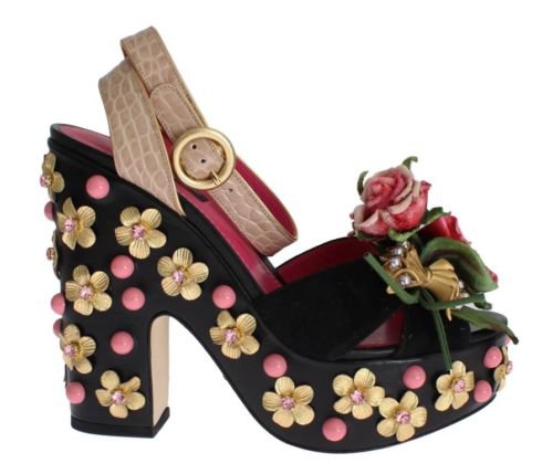 LA2321 Dolce & Gabbana Black Leather Floral Crystal Platform Shoes | eBay