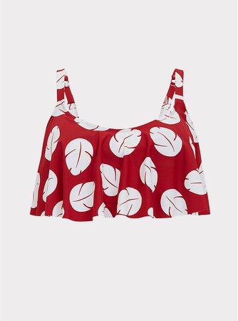 Plus Size - Disney Lilo & Stitch Red & White Leaf Wireless Flounce Bikini Top - Torrid