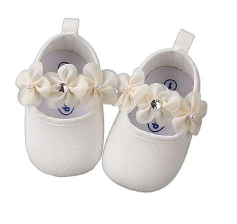Soft Sole Flower Shoes Set For Newborn Baby Girl Christening bed Shoes Baptism Fille Cute Ivory First Walkers