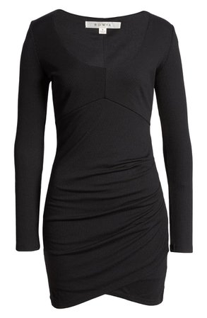 Row A Long Sleeve Ruched Ribbed Body-Con mini dress