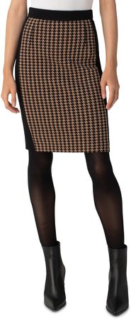 Houndstooth Jersey Pencil Skirt