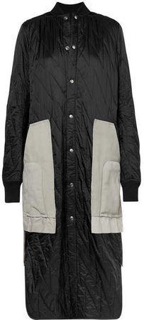 Suede And Wool-trimmed Quilted Shell Coat - Black