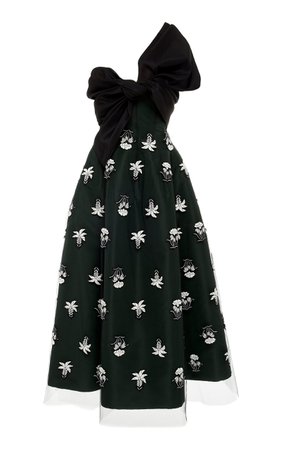 Strapless Embroidered Full Skirt Midi Dress by Oscar de la Renta | Moda Operandi