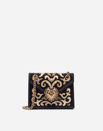 Women's Shoulder and Crossbody Bags | Dolce&Gabbana - MEDIUM BROCADE DEVOTION BAG WITH MORDORE PATCH
