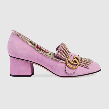 Suede mid-heel pump with crystals - Gucci Women's Pumps 501002DE8G05860