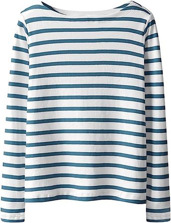 Trendy XU Women Long Sleeve Striped Boat Neck Top Shirt Pullover Cotton T-Shirt at Amazon Women’s Clothing store