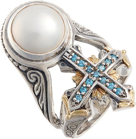 Thalia Blue Cross Pearl Ring