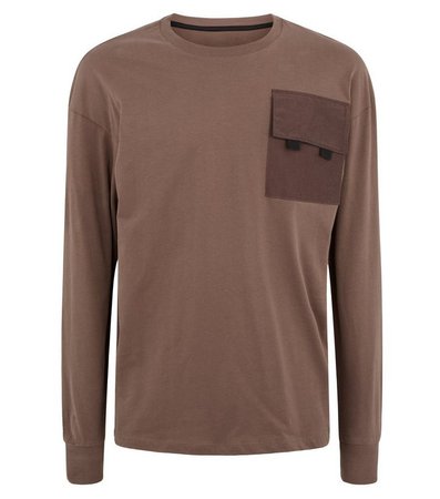 Only & Sons Dark Brown Pocket Long Sleeve T-Shirt | New Look