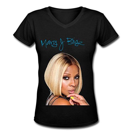 Amazon.com: LQQ Mary J Blige V Neck T Shirt For Women Black L: Clothing