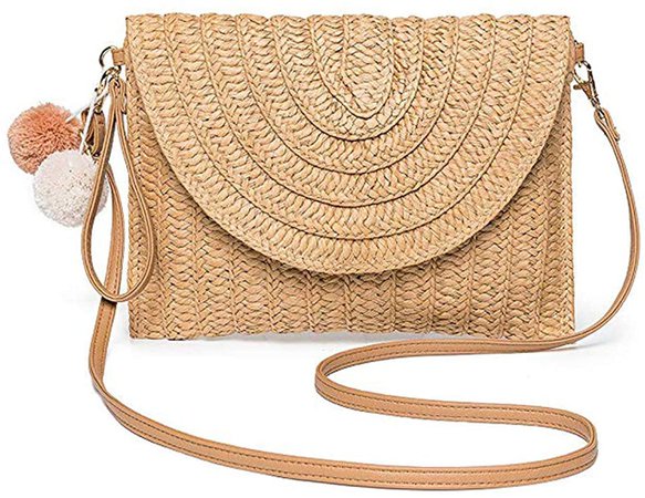 Weave Handbag,Straw Clutch Summer Evening Handbag Summer Beach Party Purse Woven Straw Bag Envelope, Khaki, One Size: Handbags: Amazon.com