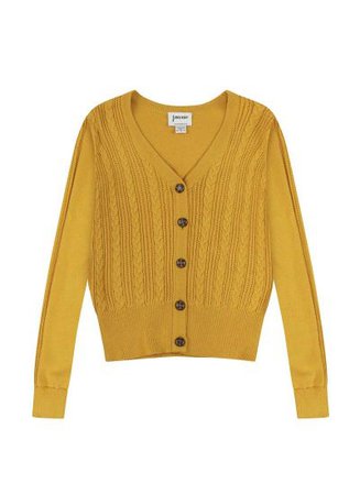Linda Mustard Yellow Cable Knit Cardigan | Vintage-Inspired Cardigan | Joanie | Joanie Clothing