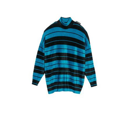 Turtleneck in black and blue striped velvet knit