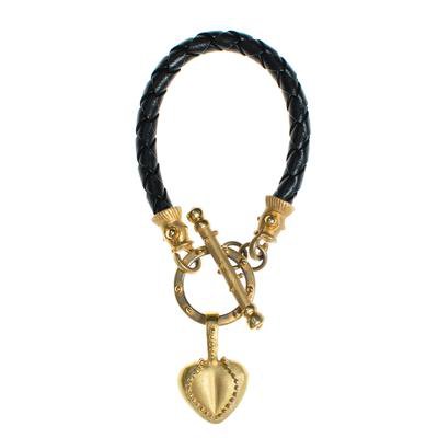 Vintage Braided Leather Bracelet with Gold Heart Charm - Vintage Meet Modern