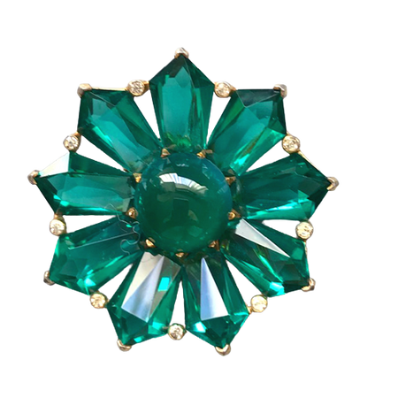 1940s DEROSA star shaped fur clip with wonderful unfoiled emerald green glass rhinestones but no signature