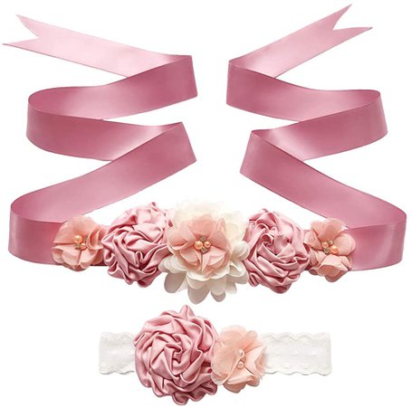 Maternity Sash Flower Belt with Baby Headband Set for Photoshoot Baby Shower Dark Pink at Amazon Women’s Clothing store