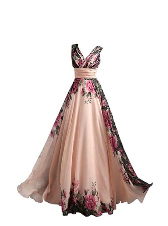 Dress Long Pink Flowers Ball Gown