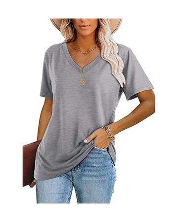 Amazon.com: Amazon Essentials Women's Slim-Fit Short-Sleeve V-Neck T-Shirt, Pack of 2, Charcoal Heather/Light Grey Heather, X-Large : Clothing, Shoes & Jewelry
