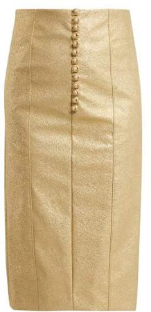Hillier Bartley - Metallic Buttoned Faux Leather Pencil Skirt - Womens - Gold