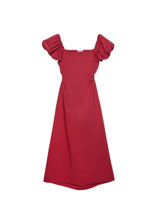 Midi dress with short puff sleeves - Women's Clothing | Stradivarius United States