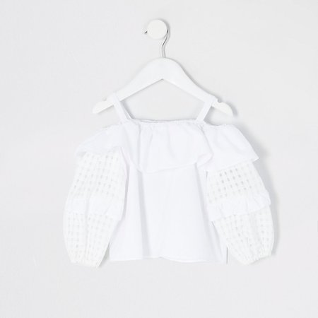 Mini girls white check puff sleeve blouse | River Island