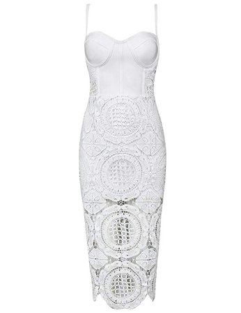 Amazon.com: Hego Women's Floral Crochet Bandage Bodycon Lace Dress H1226-1 (S, White): Clothing