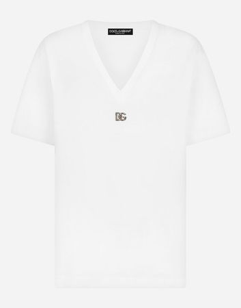Jersey T-shirt with crystal DG embellishment in Multicolor for Women | Dolce&Gabbana®