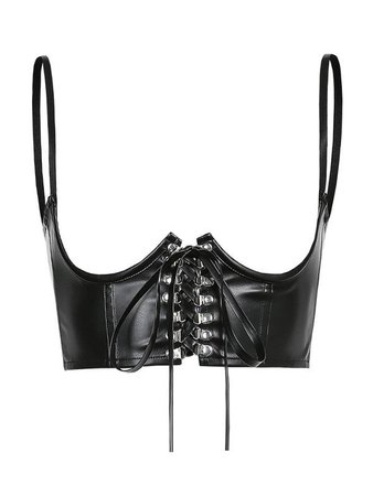 2021 Front Tie Pu Leather Cropped Bustier Black L In Corset Tops Online Store. Best For Sale | Emmiol.com