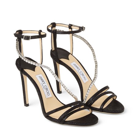 Black Gio Metallic Fabric Sandals with Crystal Chain| THAIA 100 | Spring Summer '20 | JIMMY CHOO