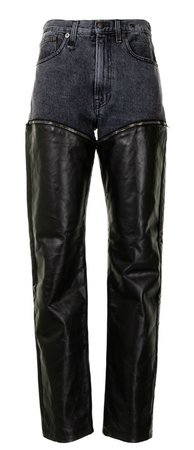 R13 zip away leather panel jeans
