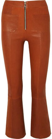 SPRWMN - Cropped Stretch-leather Flared Pants - Tan